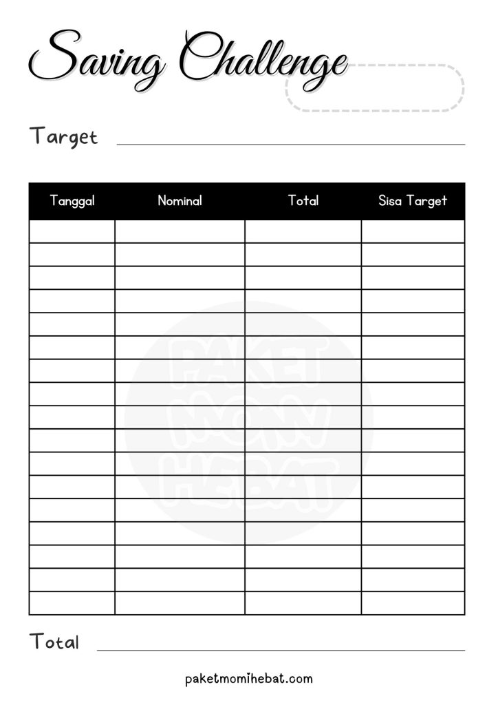 Template Saving Challenge - untuk dana sekolah
